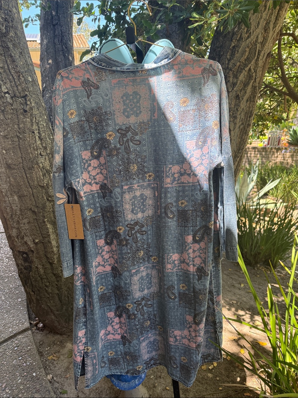 Patchwork Paisley Open Front Cardigan - Blue & Dusty Pink